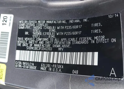 2015 Toyota Sienna Xle 8 Passenger из США, поврежденный, VIN 5TDYK3DC3FS542203